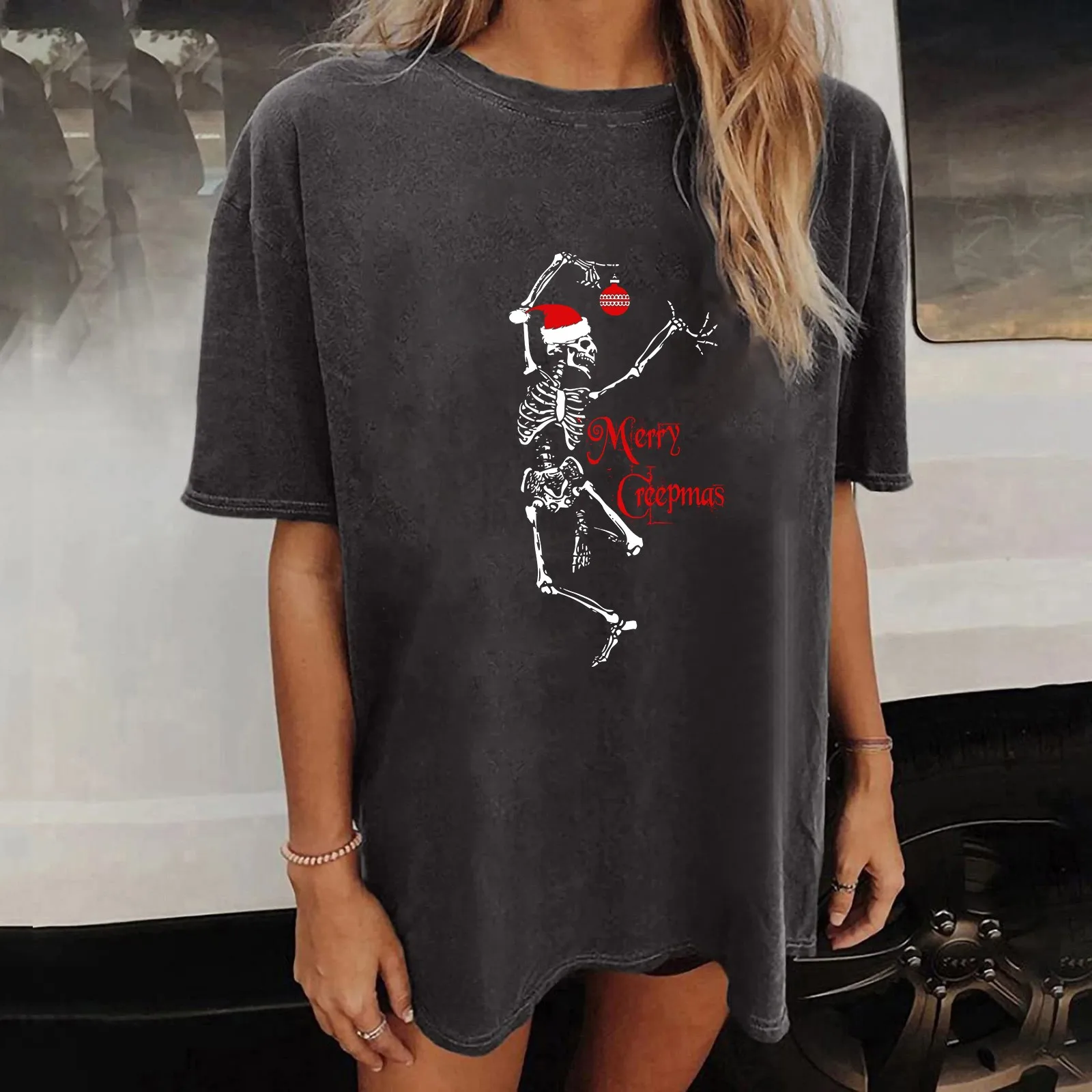 

Christmas Womens Short Sleeve Crew Neck Dance Skeleton Printed T Shirt Top Tennis Shirts Women Tech Shirt Womens Mock Neck Tops