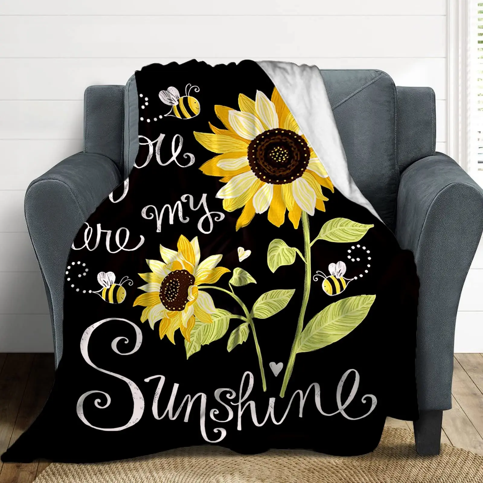 

Sunflower Throw Blanket for Bed Sofa Couch Fleece Blankets Lightweight Soft Cozy Blanket for Kids Adults , You are My Sunshine