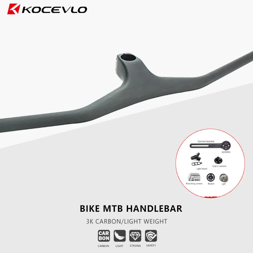 Carbon MTB Bicycle Riser-17 Degree One-Shaped Integrated Handlebar With Stem 3K Black Matte Handlebar