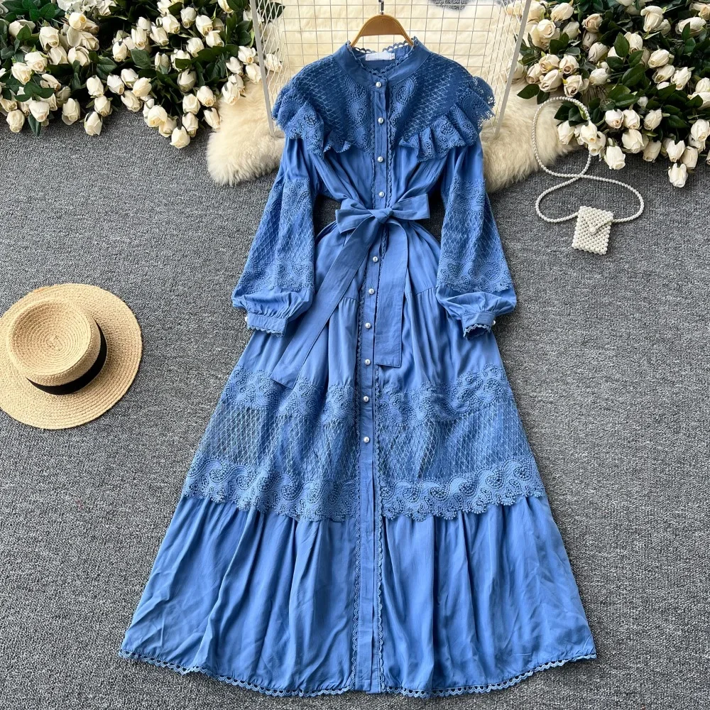 Женское Повседневное платье во французском стиле с воротником-стойкой и