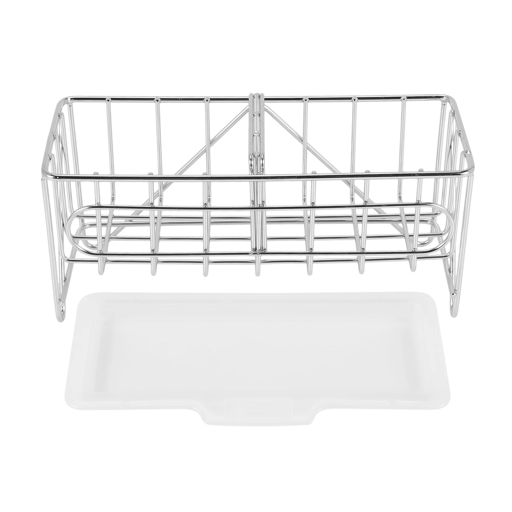 

Sink Caddy Organizer Countertop Sponge Brush Soap Holder with Drain Pan Stainless Steel for Kitchen
