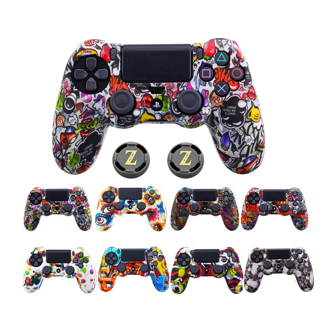 

13 Colors Silicone Camo Protective Skin Case Rubber Cover For Sony Dual4 PS4 DS4 Pro Slim Controller Thumb Grips Joystick Caps