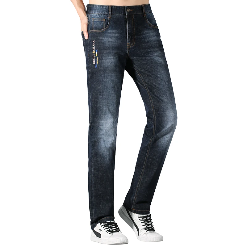 2022Bruce&Shark Men's Jeans WinterThicken Cotton Fashion Casual Straight Leg Stretch Soft Loose Super Quality Men blue Jeans Big