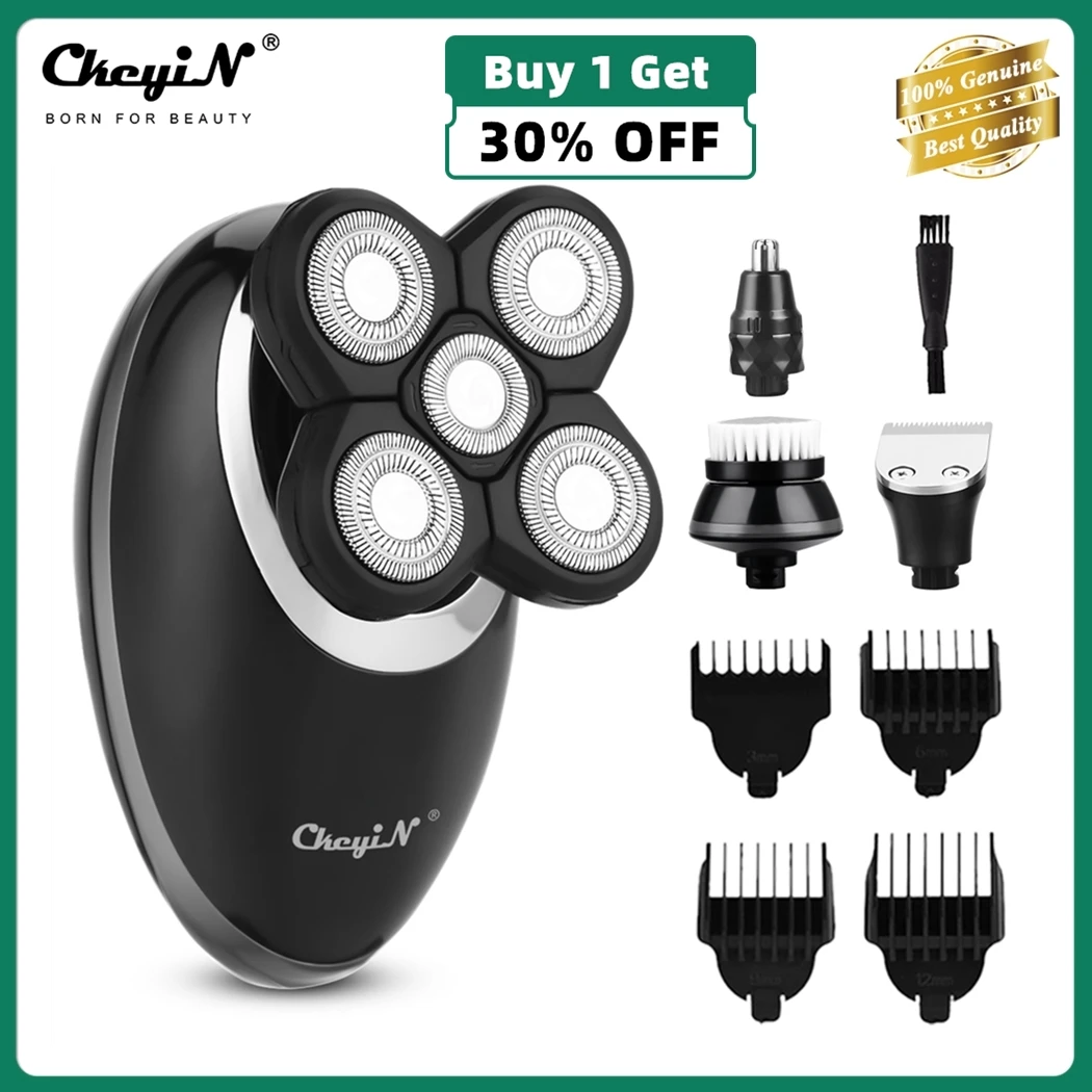 

CkeyiN 4 in 1 Electric Shaver Kit Cordless Bald Head Hair Clipper 4D Floating Head Rechargeable Beard Nose Hair Trimmer