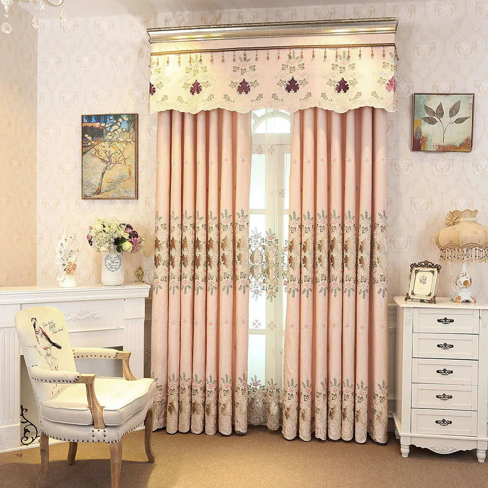 

Custom curtians for Living Room Bedroom Thick European-Style Embroidered Shade Curtain Fabric Left and Right Biparting Open