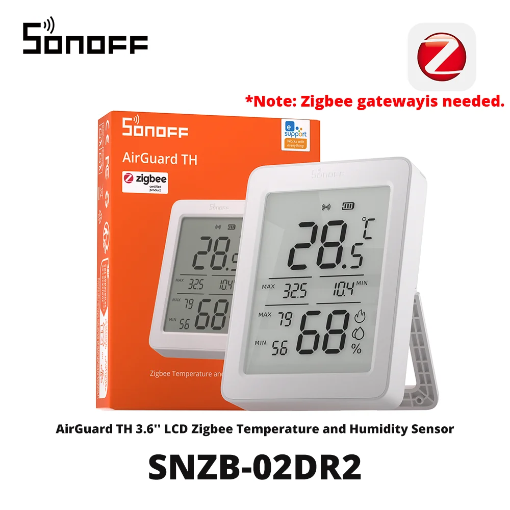 

SONOFF SNZB-02DR2 AirGuard TH 3,6-дюймовый ЖК-дисплей Zigbee Датчик температуры и влажности Приложение для мониторинга Работа с Apple Home через Bridge Matter