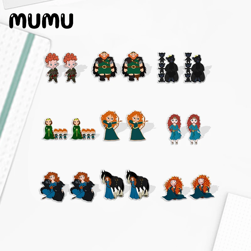 Новинка 2024 серьги-гвоздики в виде маленькой принцессы Merida искусственные