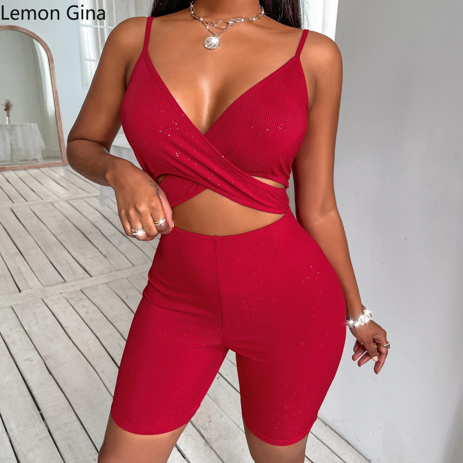 Лимон Гина Camisole Clubwear Playsuit женские Популярные стильные облегающие Комбинезоны