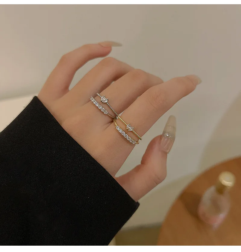 

2pcs/set Women Princess Rings Silver Color Square Cut Zircon Ring Sets Cubic Zirconia Bridal Wedding Jewelry