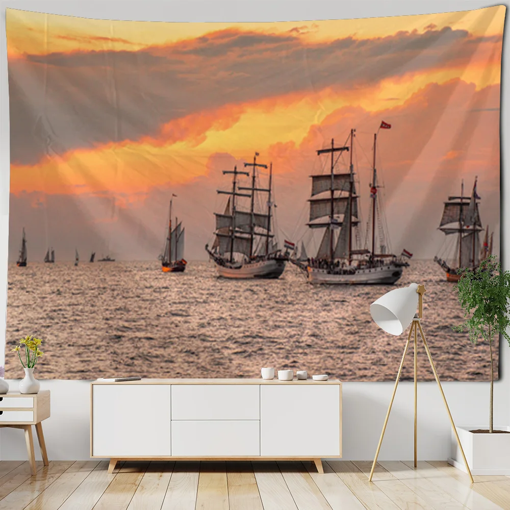 

Ocean sailing scenery wall tapestry decoration art blanket curtains hanging at home bedroom living room decoration