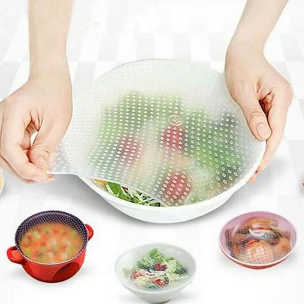 

Stretch and Fresh 4-Piece Silicone Food Wrap Sealed Environmental Clean and Wash Silicone Multi-Function Bowl Lid Kitchen Tools