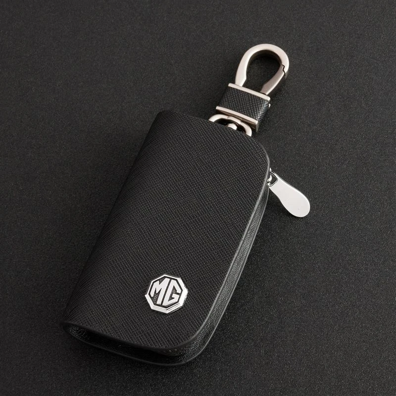 

With metal logo Leather Car Key Case Wallet Zipper Key Bag For MG ZS GS 5 Gundam 350 Auto Accessory Men's Gift