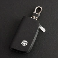 with metal logo leather car key case wallet zipper key bag for mg zs gs 5 gundam 350 auto accessory mens gift