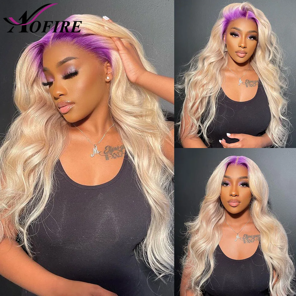 Purple Roosts Omrbre Lace Frontal Wigs Platinum Blonde Body Wave HD Lace Frontal Wigs Human Hair 13x6 Lace Front Wig Preplucked