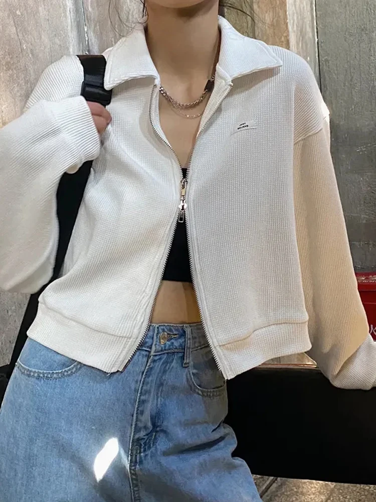 Толстовка женская оверсайз на молнии модный однотонный Белый свитшот с длинным