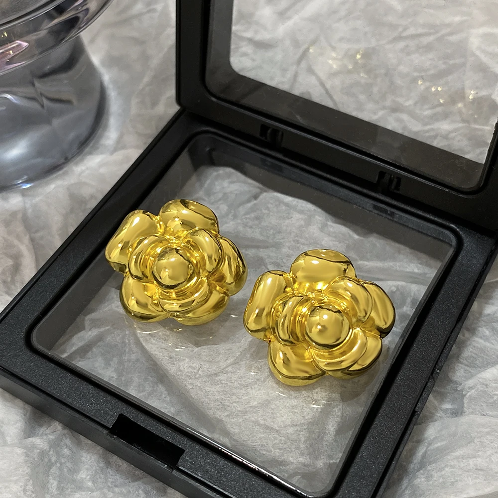 Французские винтажные классические серьги-гвоздики в виде камелии для женщин