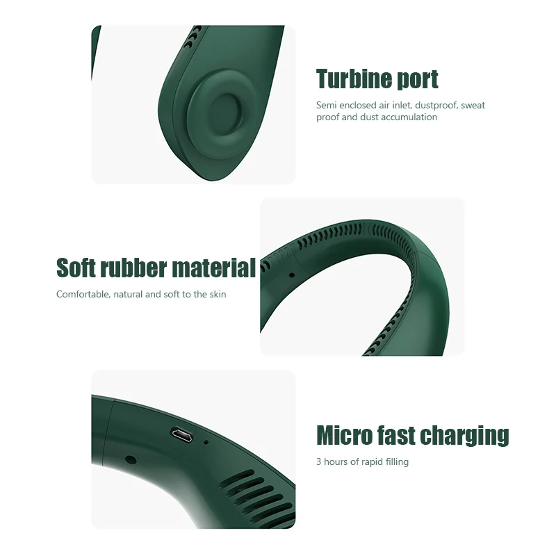 Portable Lazy Bladeless Hanging Neck Fan Rechargeable Wearable Head Fan Hands Free USB Mini Fan Traveling Outdoor Sports Fans