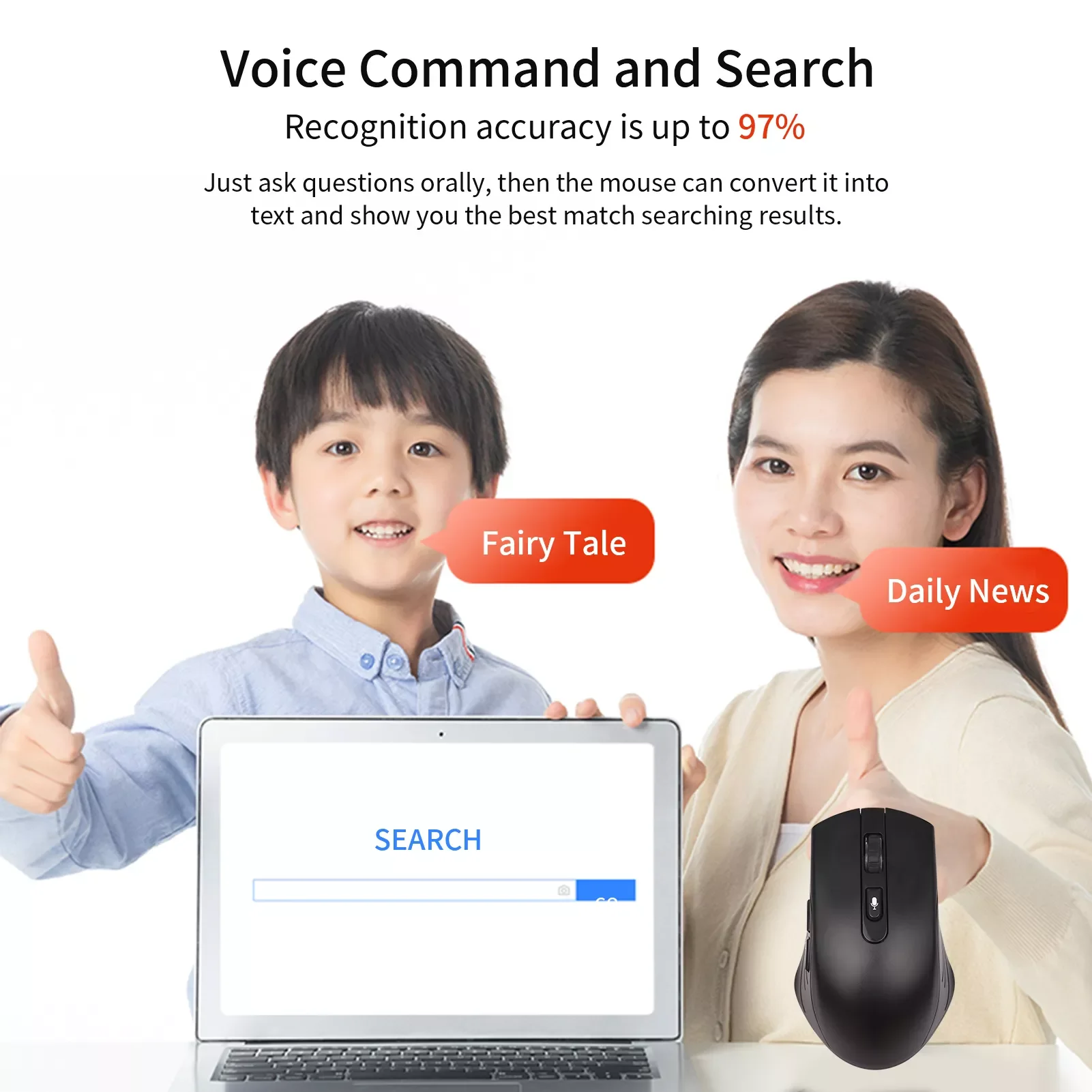 

2.4G Wireless Smart Voice Mouse Translator 6 Buttons for Laptop Computer Support Windows Mac System with USB Receiver