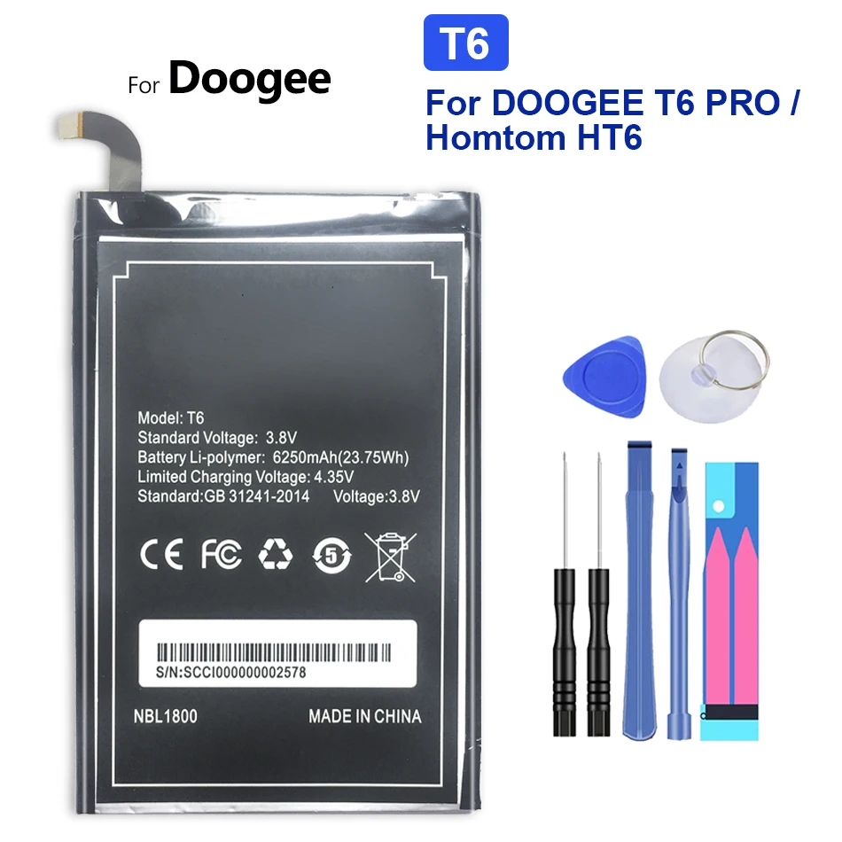 

Аккумуляторная батарея для телефона 6250 мАч для Doogee T6 Pro T6Pro, с бесплатными инструментами и номером отслеживания