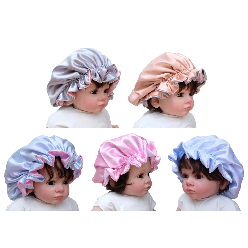 

Q81A детская атласная шапка с эластичным цветком, детская спальная шапочка, аксессуар для волос для малышей, детский душ для
