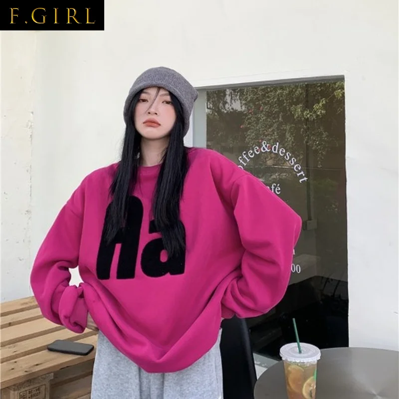 Letter Sweatshirts Women Thicker O-neck Drop Sleeve Casual Chic Preppy Hip Hop Ins Baggy Korean Style Femme Harajuku Sreetwear