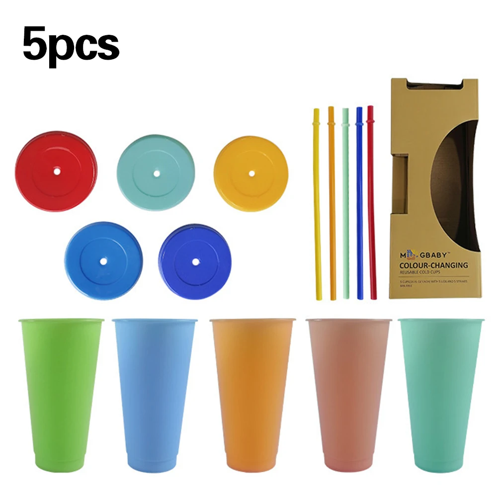 

5 шт./компл. 700 мл соломенная чашка с крышкой меняющая цвет кофейная чашка многоразовая чашка пластиковая кружка матовая отделка кофейная кр...