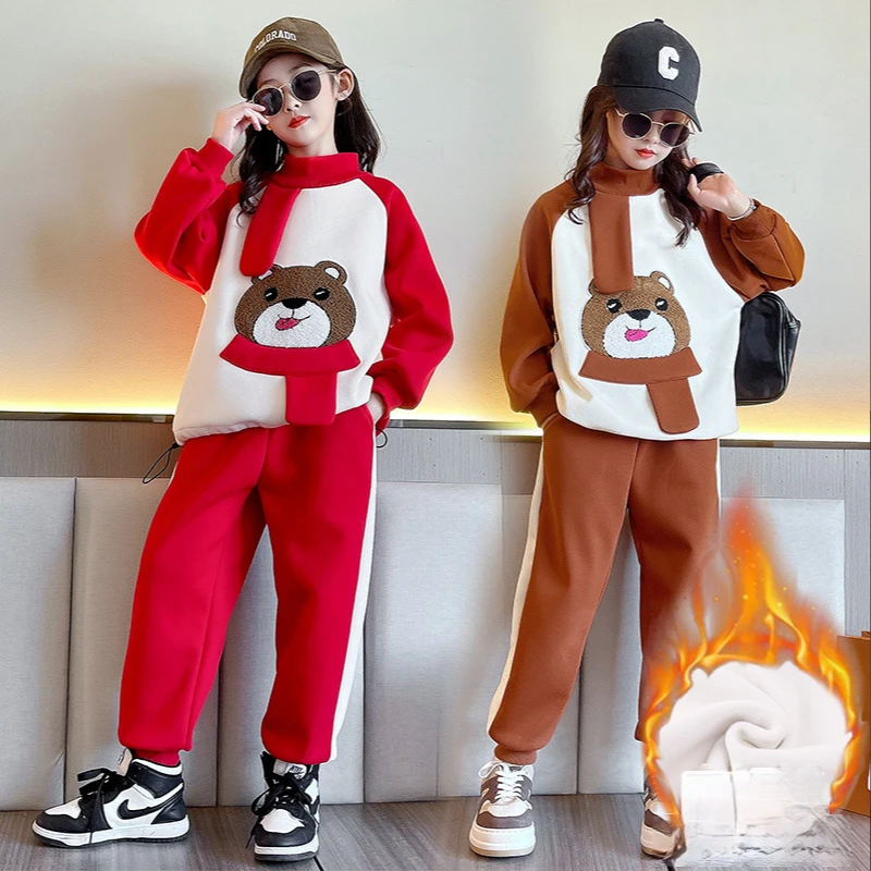 

Зимний комплект детской одежды с высоким воротником для девочек, детские Топы + штаны, комплект из 2 предметов, детский пуловер, штаны, шарф, с...