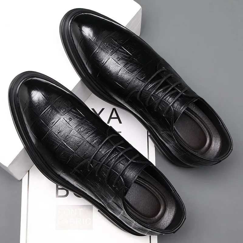 Мужские кожаные туфли-невидимки увеличивающие рост 6 см экстравагантные