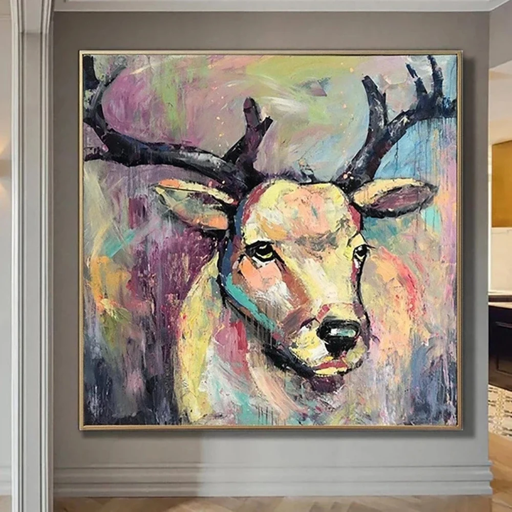 

Abstract Deer Art Canvas Original Animal Painting Vibrant Wall Art Heavy Textured Commissioned Oil Painting Wall Hanging Decor