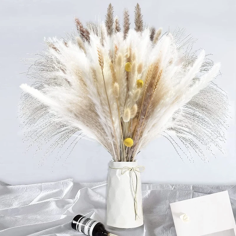 

Natural Dried Pampas Grass White Pampas&Brown Pampas Reed Grass Natural Dried Bouquet for Home Decor Boho Wedding Party