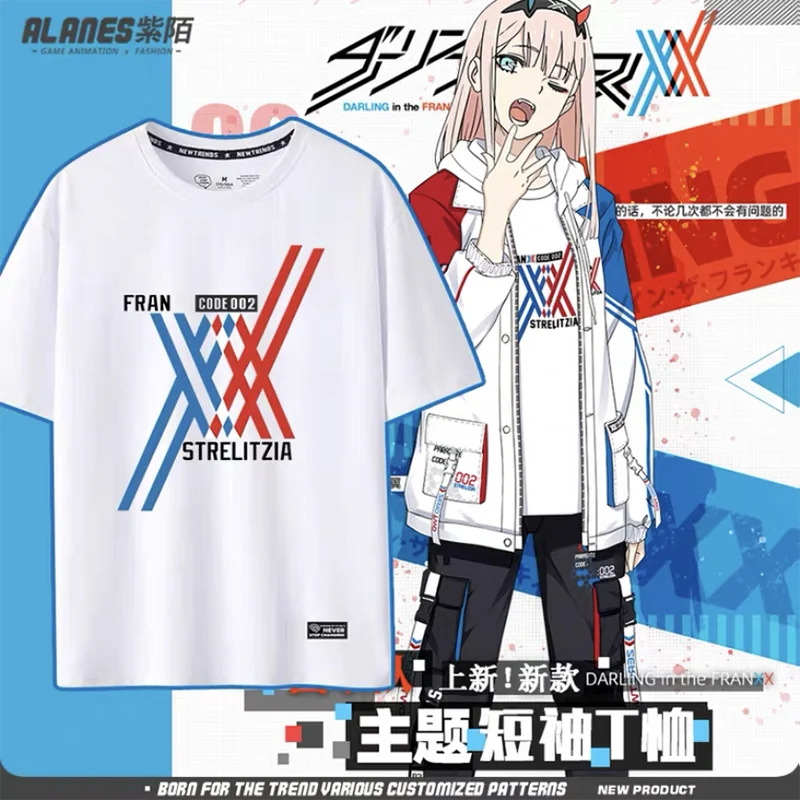 

DARLING in the FRANXX Zero Two Cosplay Fashion Loose Printing T-Shirt Short Sleeve Top Unisex Teen Anime Clothes Halloween New