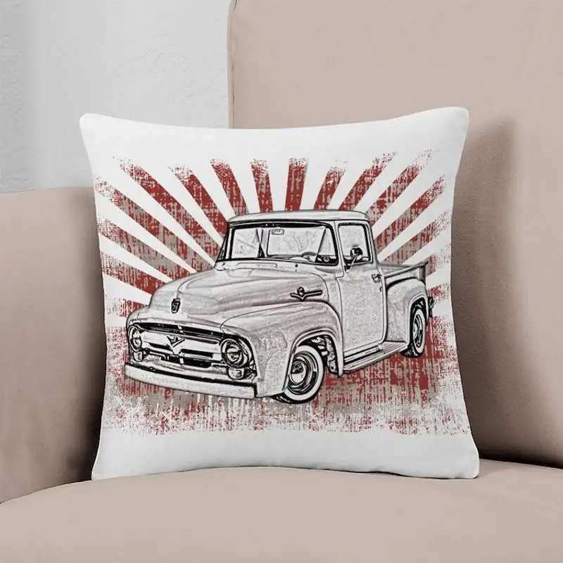 

1956 Ford Truck With Sunburst Everyday Pillow Printed Case Fashion Car Hotel Bed Decor Cushion Not Included