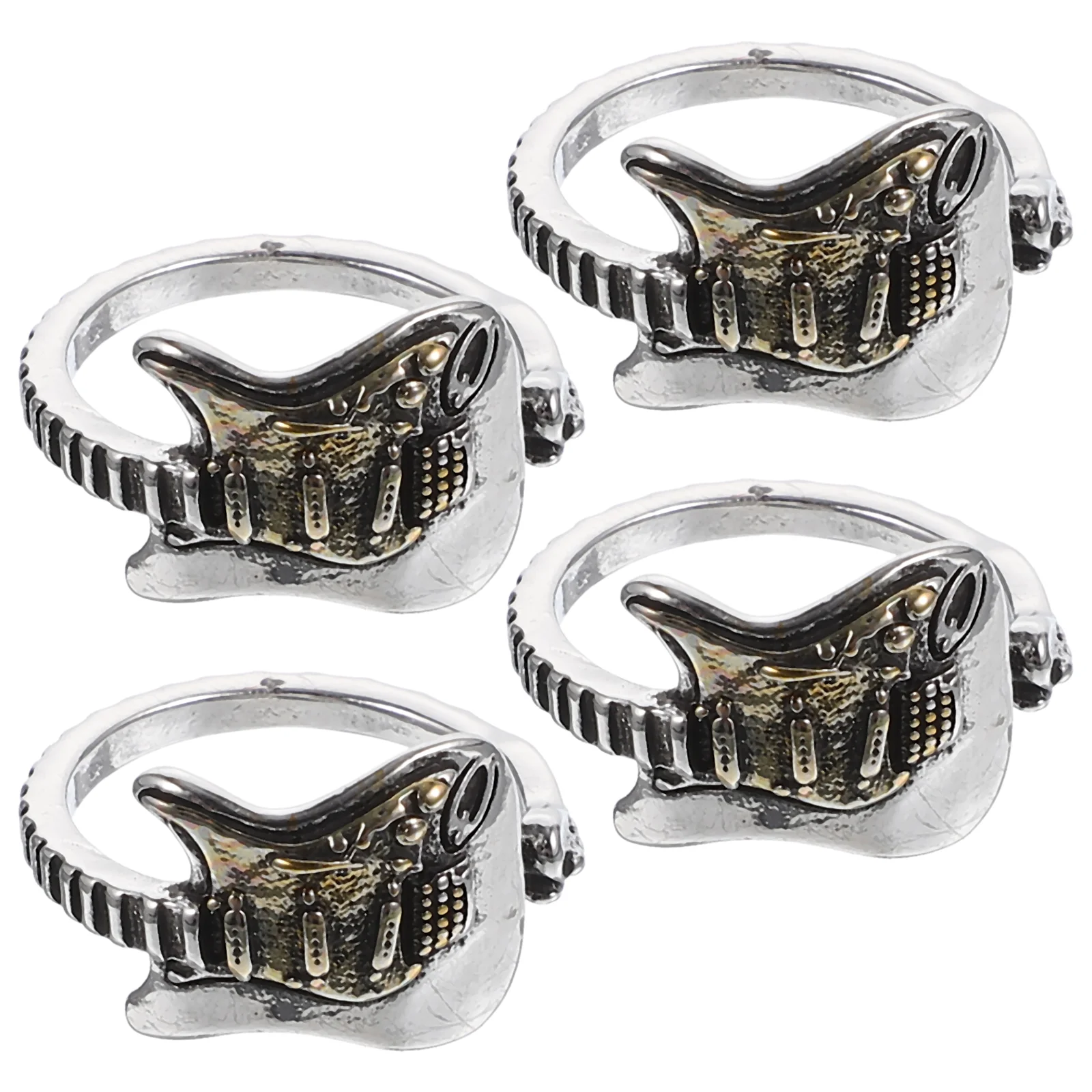 

4pcs Music Guitar Rings Open Band Rings Men Punk Gothic Rings Cool Jewelry