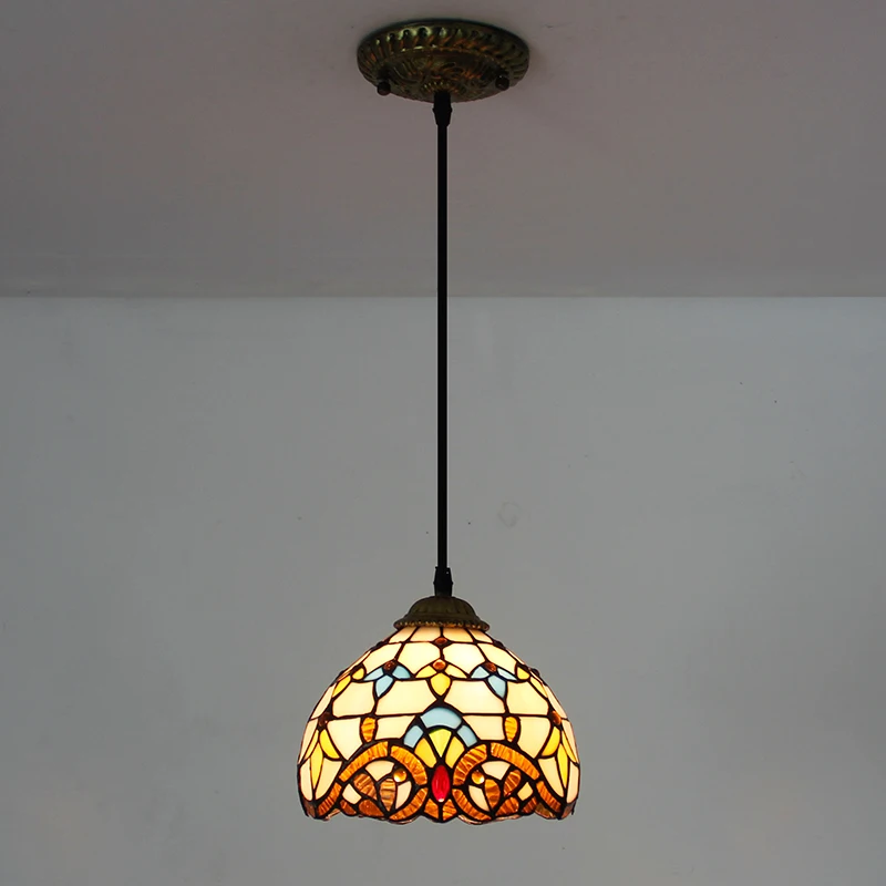 

Винтажный подвесной потолочный светильник от тиффани, искусственная лампа, витражное стекло, барочный дизайн, диаметр 8 дюймов, ретро, домашний декор, маленький