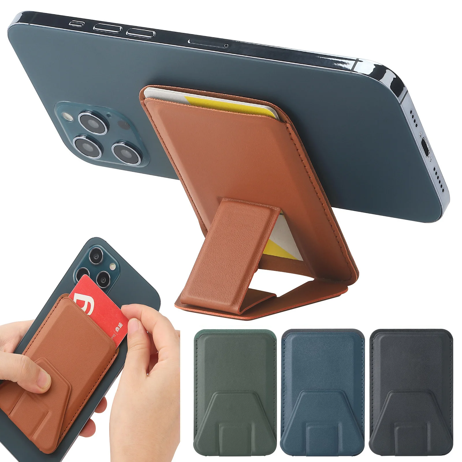

Premium Magnetic Leather Wallet Card Bag Holder for Magsafe IPhone 13 12 Pro Max Mini Back Card Case Slot Fold Stand Accessories