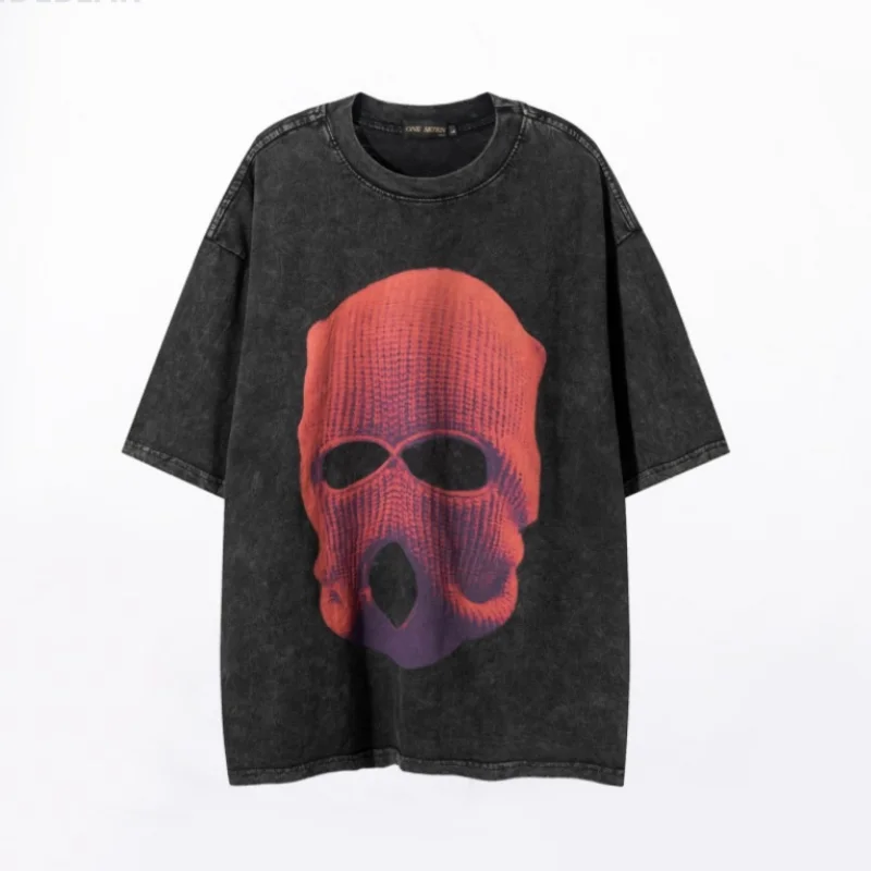 

Summer 3D Print Headgear Men's T-Shirts Loose O-Neck Short Sleeve Street Rock Punk Hip-Hop Tops Tees Men Red Vintage Clothing