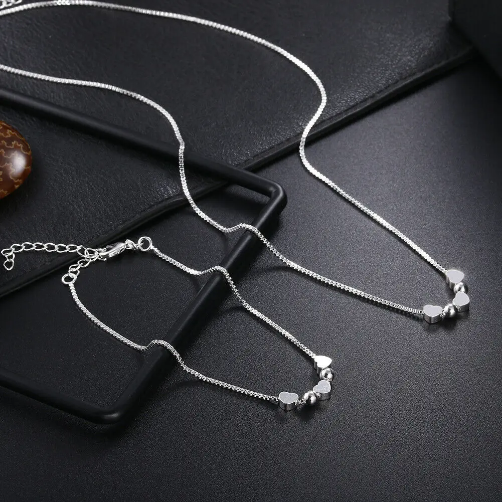 

New 925 sterling Silver Heart bracelets neckalce for women fashion Party wedding accessories designer jewelry sets Couple gifts