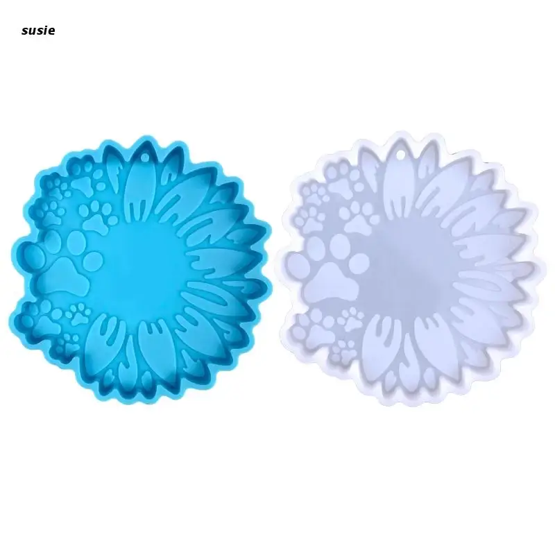 

X7YA Shiny Glossy Sunflower Dog Paw Ornaments Silicone Epoxy Resin Mold DIY Keychain Pendant Jewelry for Valentine Gift Craft