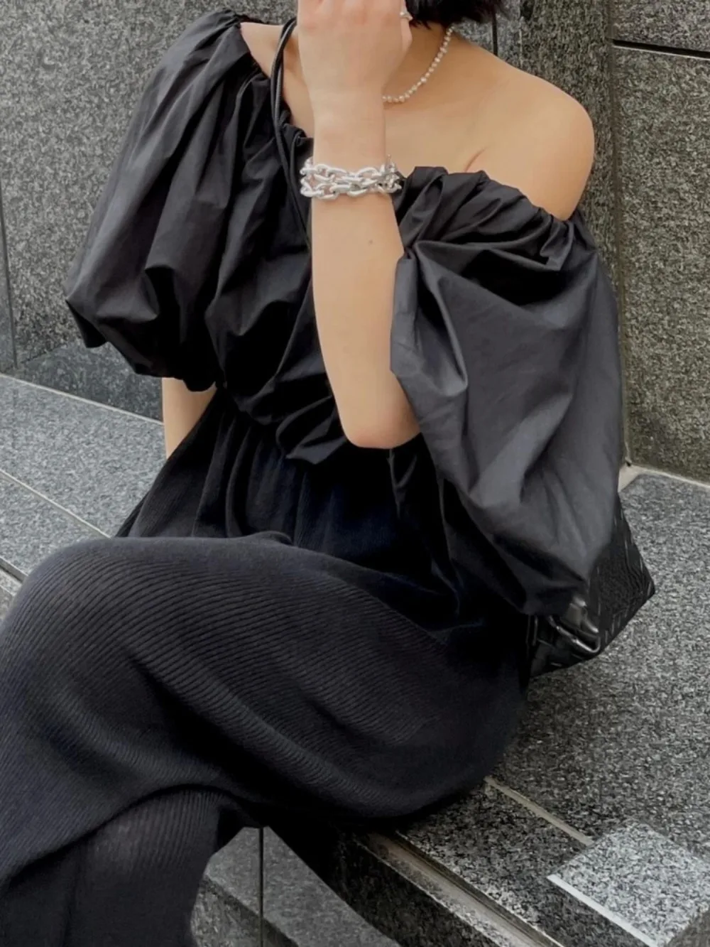 Женский комбинезон с вырезом-лодочкой Kuzuwata Свободный пышными рукавами и