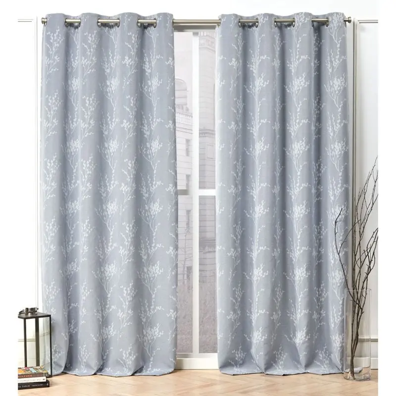 

Turion Floral Room Darkening Blackout Grommet Top Curtain Panel Pair, 52x84, Chambray Blue