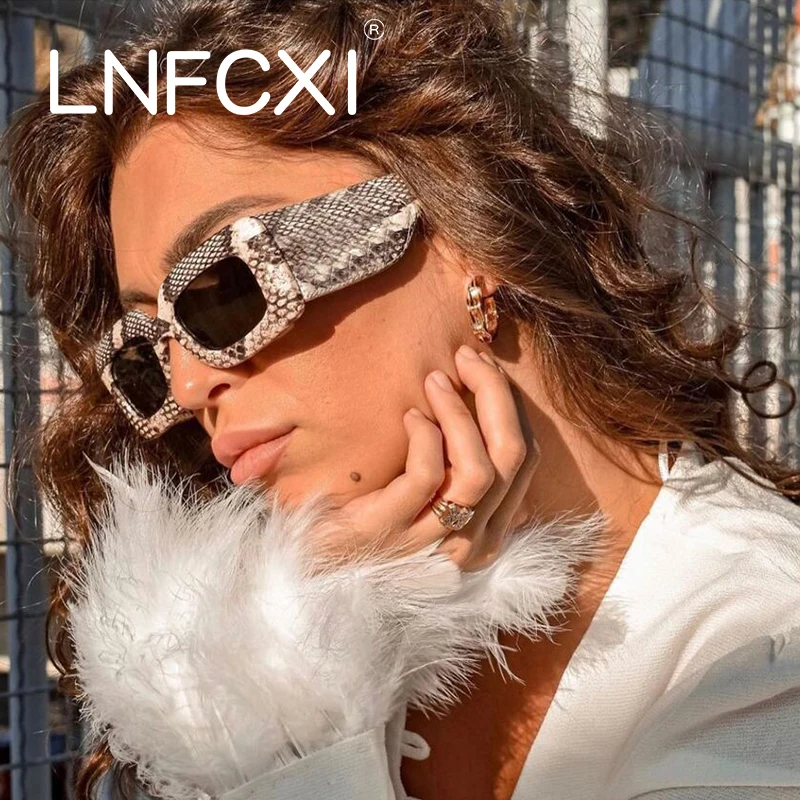 

LNFCXI Square Snakeskin Sunglasses Men Women Snake Pattern Travel Vintage Retro Oculos Shades Female UV400 Gafas De Sol