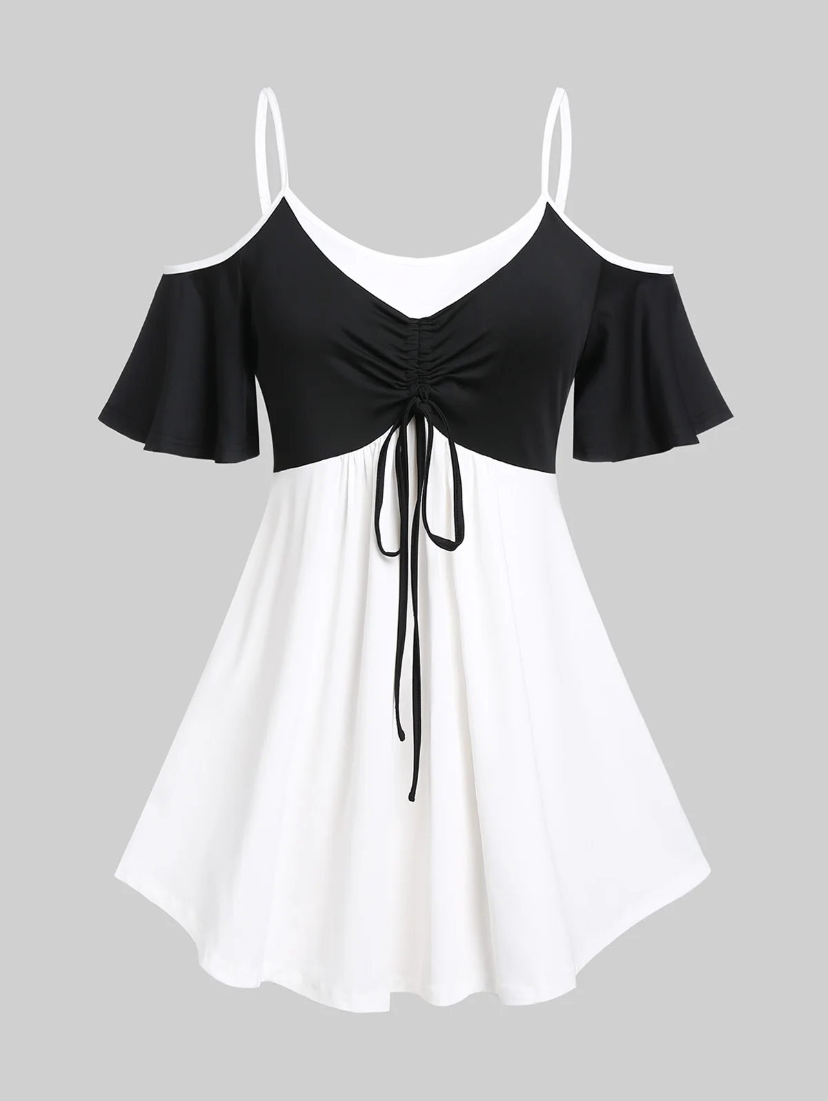 

2022 New Women's Blouses Contrast Cinched Cami Tops High Stretch Short Sleeve Cold Shoulder Tees For Femal Summer Daily M-4XL