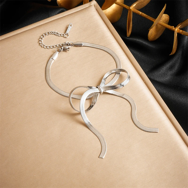 Женский комплект украшений MEYRROYU браслет из нержавеющей стали 316L с золотым бантом