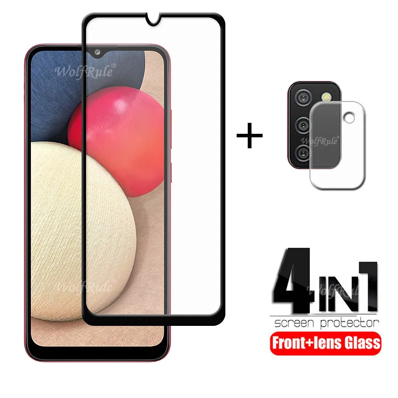 

4-in-1 For Samsung Galaxy A02S Glass For Samsung A02S Tempered Glass HD Screen Protector For Samsung A51 A71 A12 A02S Lens Glass