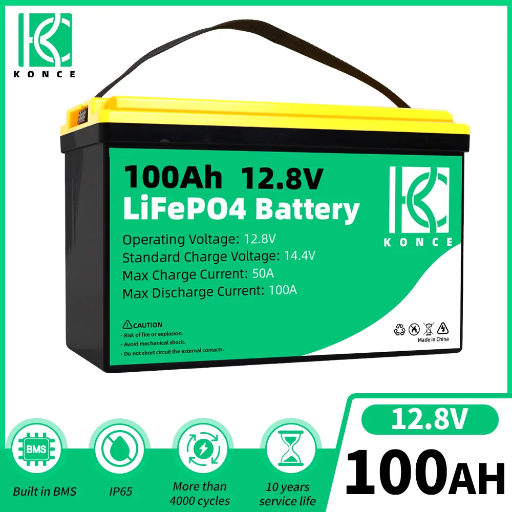 

LiFePO4 Battery Pack 12V 100Ah Grade A Lithium Iron Phosphate Built-in BMS For RV Deep Cycle Battery Golf Cart Home Solar Power