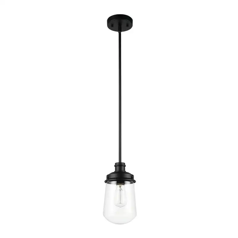 

1-Light Matte Black Pendant Lighting with Clear Glass Shade and Bulb Included, 61257 Black room decor Anime room decor Wall deco