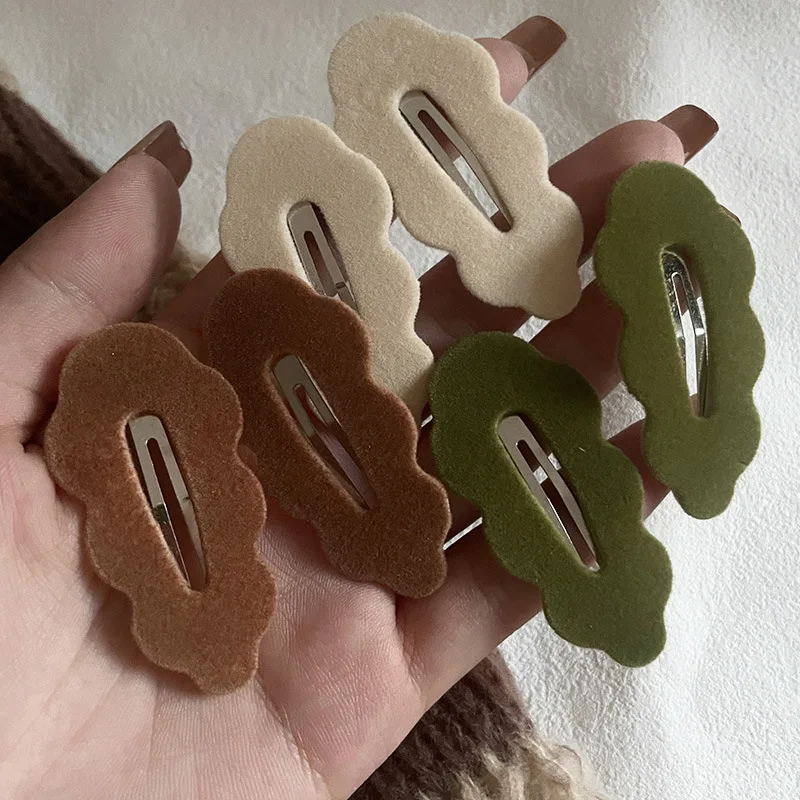 Flocking Big Wave Bb Clip Sweet Girl Heart Hair Clip Color Retro Bangs Clip Side Clip