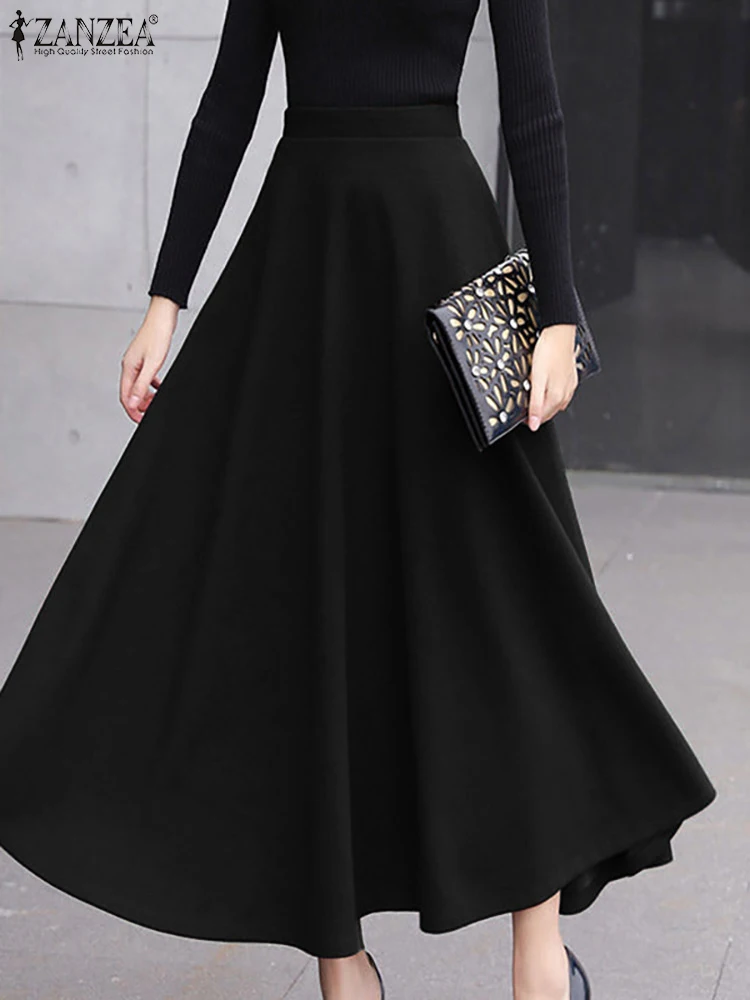 

ZANZEA Women Woolen Maxi Skirt Casual High Waist Ruffled Autumn 2022 Long Jupes Femme A-line Elegant Korean Fashion Long Skirts