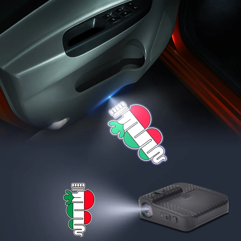 

Tricolor Snake Logo Wireless Courtesy Car Door Projector LED Welcome Lights For Alfa Romeo 156 159 Giulia Stelvio GT Giulietta