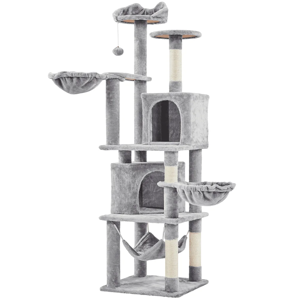 

Многоуровневые башни для кошачьих деревьев с двойным Кондо для кошек котят искусственный Серый Бесплатная доставка Игрушки для царапин Когтеточка для лазания домашних животных